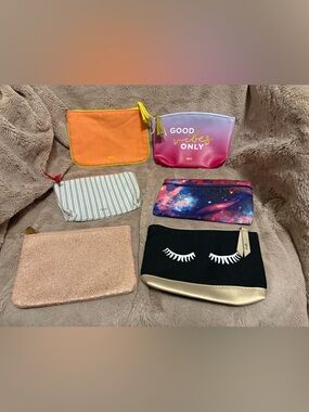 Ipsy 6 Cosmetic Pouches lot- Orange, Pink Ombre, Galaxy & More